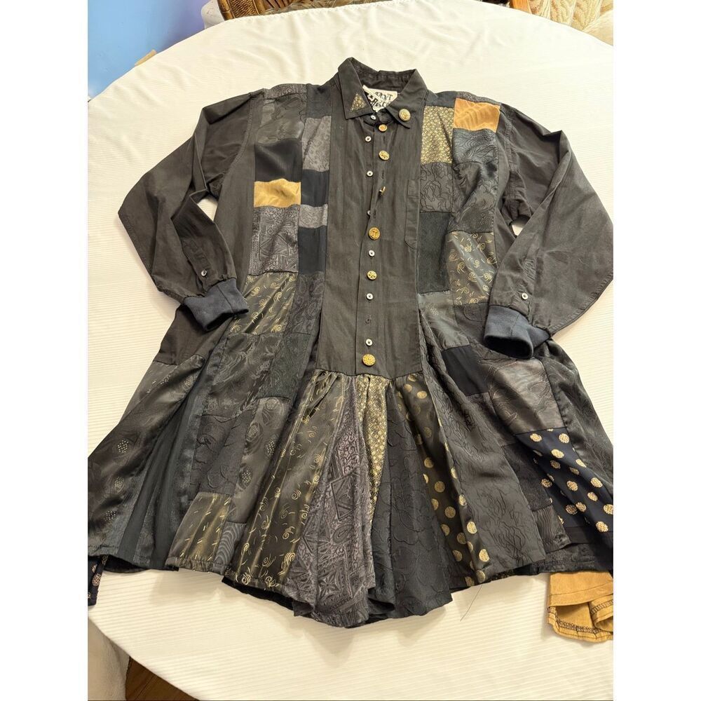 Vintage Donna Jessica Black Mixed Media Lagenlook Art To Wear Jacket Sz 3 US L